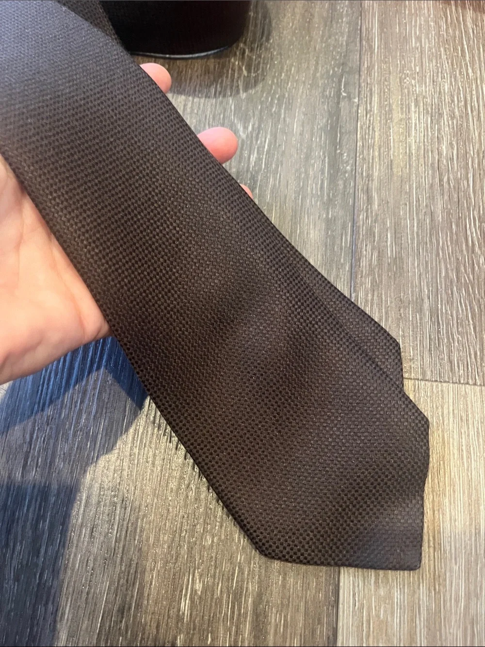 Hermes Brown Textured Silk Tie in Signature Box